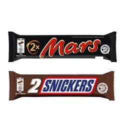 Productfoto van alle Mars, Snickers of Twix 2- of 3 packs
