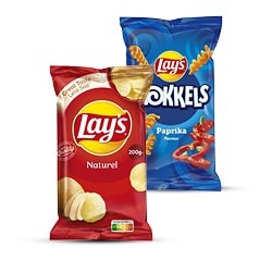 alle Lay's varianten 200 gram of Wokkels 100 gram