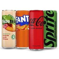 alle Coca-Cola, Fanta, Sprite of Fuze Tea blik 250 ml