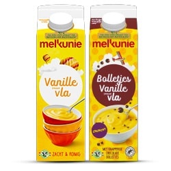 Productfoto van alle Melkunie vla of vanille yoghurt pak 1 liter