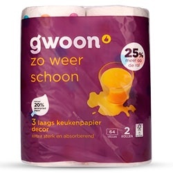 Productfoto van G'woon keukenpapier decor 3-laags 2 rollen