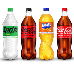 Productfoto van alle Coca-Cola, Fanta, Sprite fles 1 liter