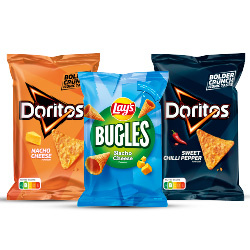 Productfoto van Alle Doritos 160/185 gram en Lay's Bugles 125 gram