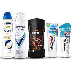 Productfoto van alle Aquafresh, Axe, Dove, Rexona of Prodent