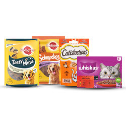 Productfoto van alle Catisfactions, Pedigree of Whiskas snacks