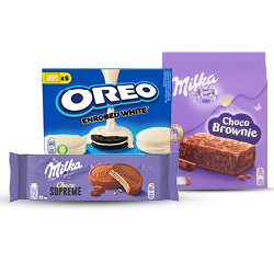alle Oreo koek doos 220 of 246 gram of Milka koek 110/208 gram