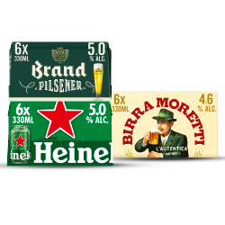 Productfoto van alle Heineken, Brand of Birra Moretti pils blik