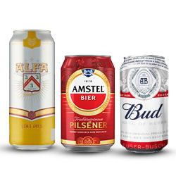 Productfoto van alle Amstel, Bud of Alfa blik