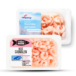 Productfoto van Heiploeg Noordse garnalen of Vis Marine grote of roze garnalen pak 100 gram