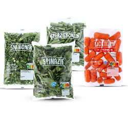 spinazie, snij- of sperziebonen zak 400 of worteltjes 500 gram