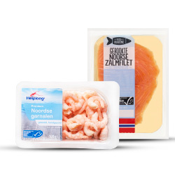 Vis Marine gerookte Noorse zalm of Heiploeg Noordse garnalen 100 gram
