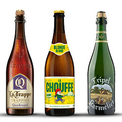 Tripel Karmeliet, La Chouffe blond of La Trappe quadruppel fles 750 ml