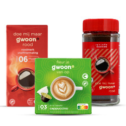 alle G'woon oploskoffie, capsules en snelfilter
