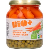Bio+ doperwten en wortelen extra fijn voorkant
