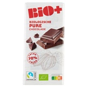 Bio+ Fair Trade chocolade reep  puur voorkant