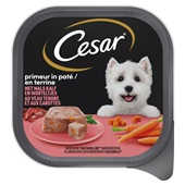Cesar primeur in paté hondenvoer kalf wortel voorkant