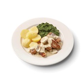 Culivers varkanshaasstukjes in champignonsaus met spinazie à la crème en gekookte aardappelen (88)  voorkant