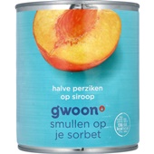 g'woon halve perzik op siroop voorkant