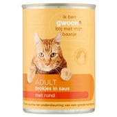 g'woon kattenvoer rund in saus voorkant