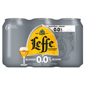 Leffe bier blond 0.0 blik 6-pack voorkant