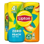 Lipton ice tea peach zero blik 4-pack voorkant