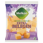 Melkan kaasblokjes 48+ extra belegen voorkant