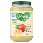 Olvarit baby/peuter fruithapje appel, banaan en peer voorkant