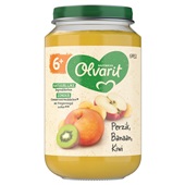 Olvarit Baby/Peuter Fruithapje Perzik, Banaan En Kiwi voorkant