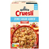 Quaker cruesli aardbei en perzik voorkant