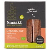 Smaakt Less carb granola bar hazelnoot 3-pack voorkant