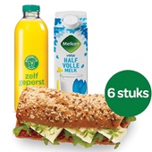 Spar lunchpakket luxe 4 personen 6 luxe belegde broodjes, 1L melk en 1L fles jus d'orange voorkant