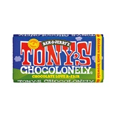 Tony's chocolonely chocolade reep Donkere Melk Brownie achterkant