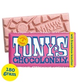 Tony's chocolonely tablet wit framboos knettersuiker achterkant
