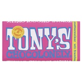 Tony's chocolonely tablet wit framboos knettersuiker voorkant