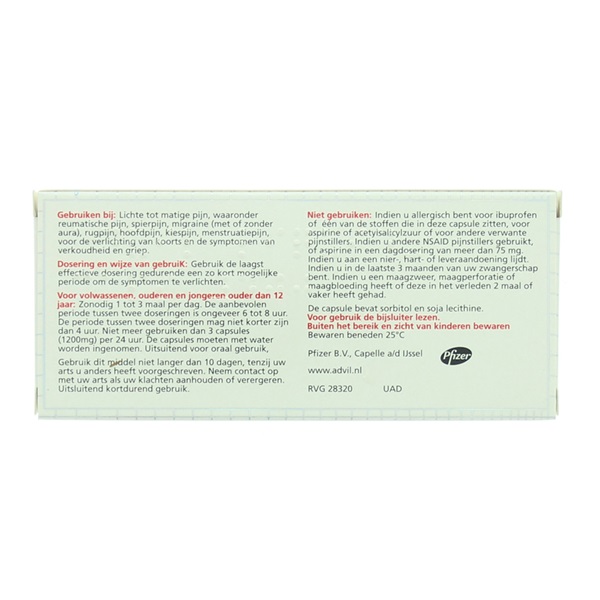 Advil ibuprofen liquid caps
 achterkant