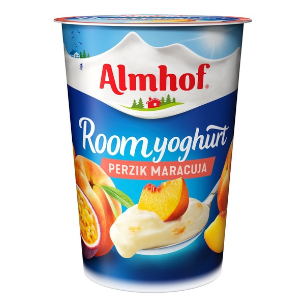 Almhof Roomyoghurt Maracuja Perzik voorkant