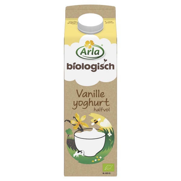Arla Bio halfvolle vanille yoghurt biologisch voorkant