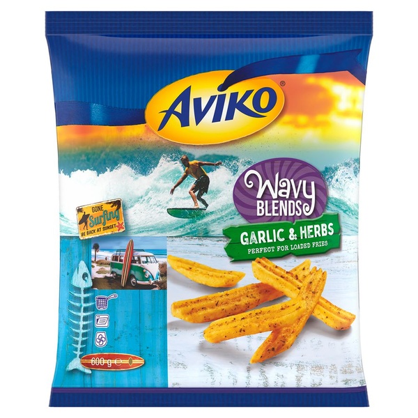 Aviko diepvries frites wavy blends garlic & herbs voorkant