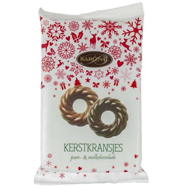 Baronie kerstkransjes puur en melkchocolade voorkant
