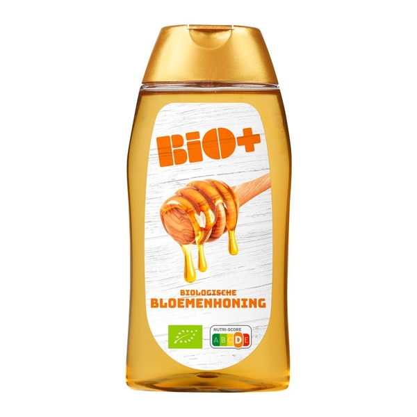 Bio+ bloemhoning knijpfles voorkant