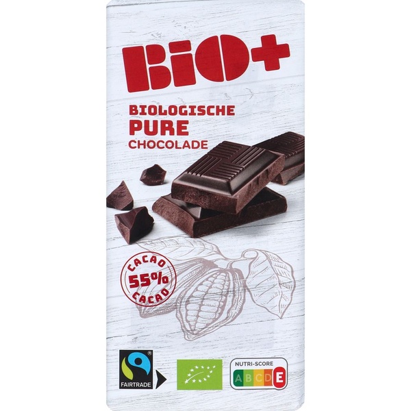 Bio+ chocoladereep puur 55% voorkant