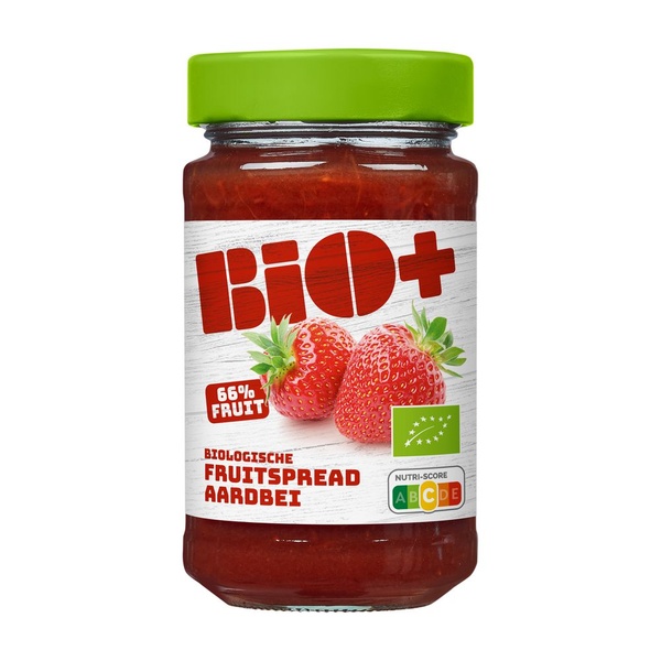 Bio+ jam aardbeien voorkant