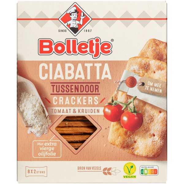 Bolletje ciabatta crackers tomaat kruiden voorkant