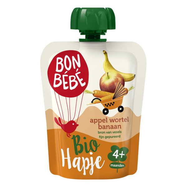 Bonbébé 6m+ appel wortel banaan pouch voorkant