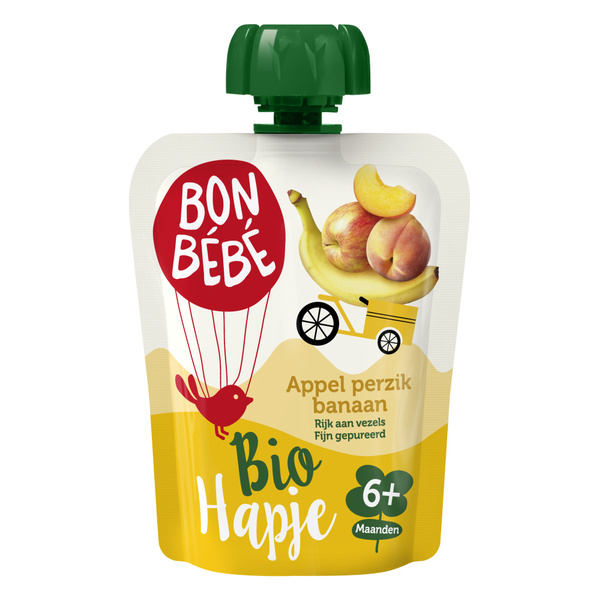 Bonbébé Knijpfruit Appel perzik banaan pouch voorkant