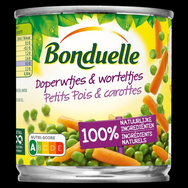 Bonduelle doperwtjes worteljes achterkant