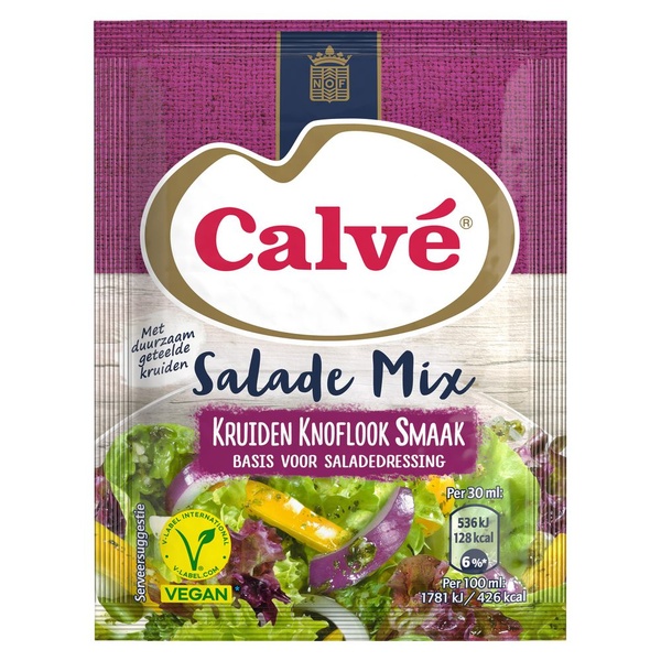 Calvé salademix kruiden knoflook voorkant