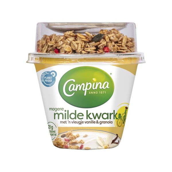 Campina kwark vanille en granola voorkant