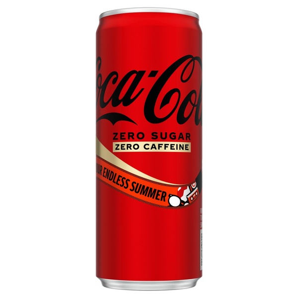 Coca Cola zero caffeïne blik 250 ml voorkant