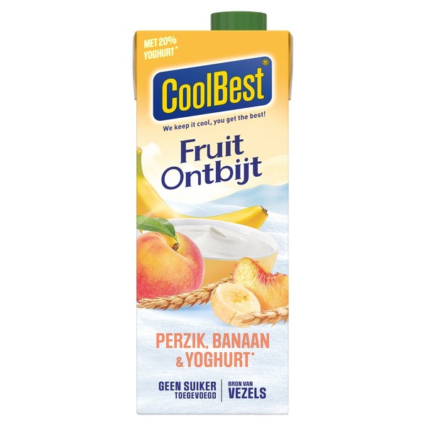 Coolbest fruitontbijt yoghurt perzik banaan voorkant